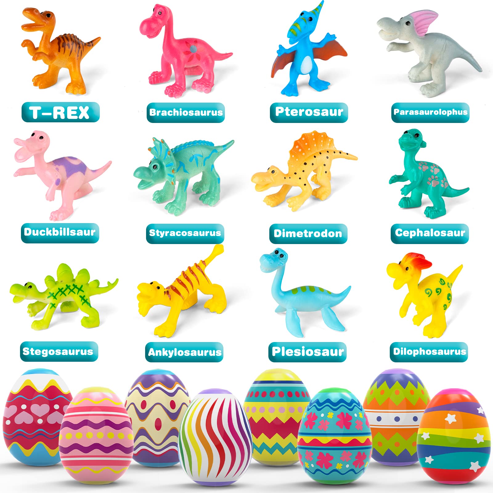 Mapixo Easter eggs in eight colors with dinosaur toys for kids