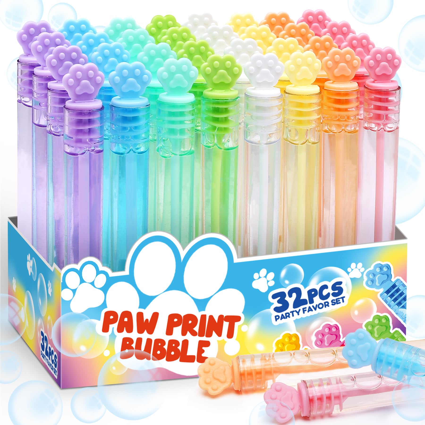 Mapixo paw print bubble wands with display box for mess-free setup