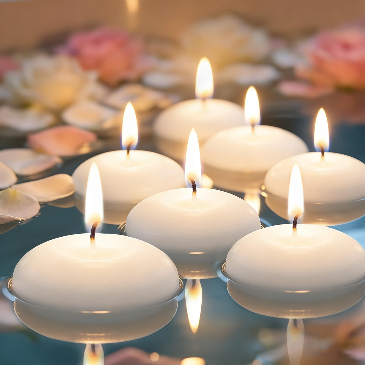 MAQIHAN white floating candle 30-piece set for elegant water-centerpiece displays.