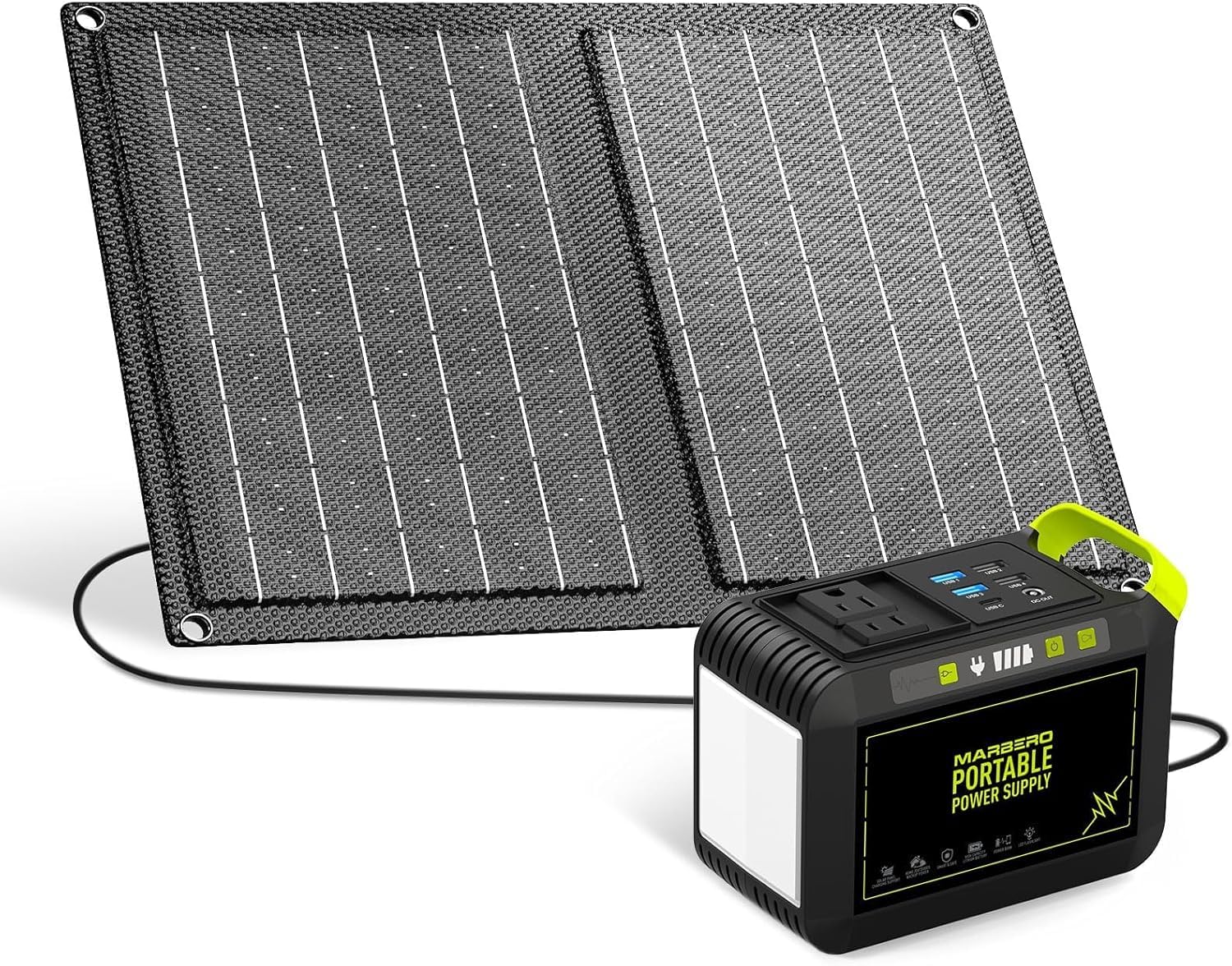 MARBERO 88.8Wh solar generator with 21W panel powering outdoor adventures