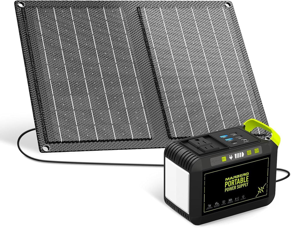 MARBERO 88.8Wh solar generator with 21W panel powering outdoor adventures