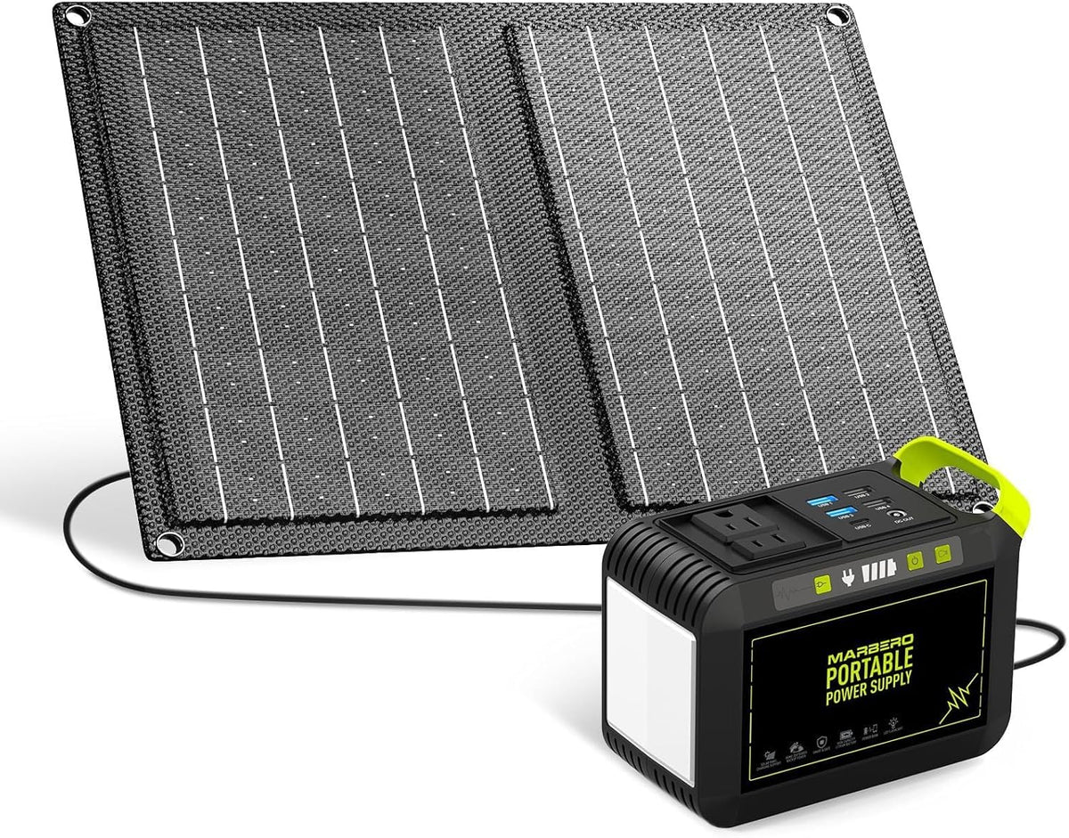 MARBERO 88.8Wh solar generator with 21W panel powering outdoor adventures