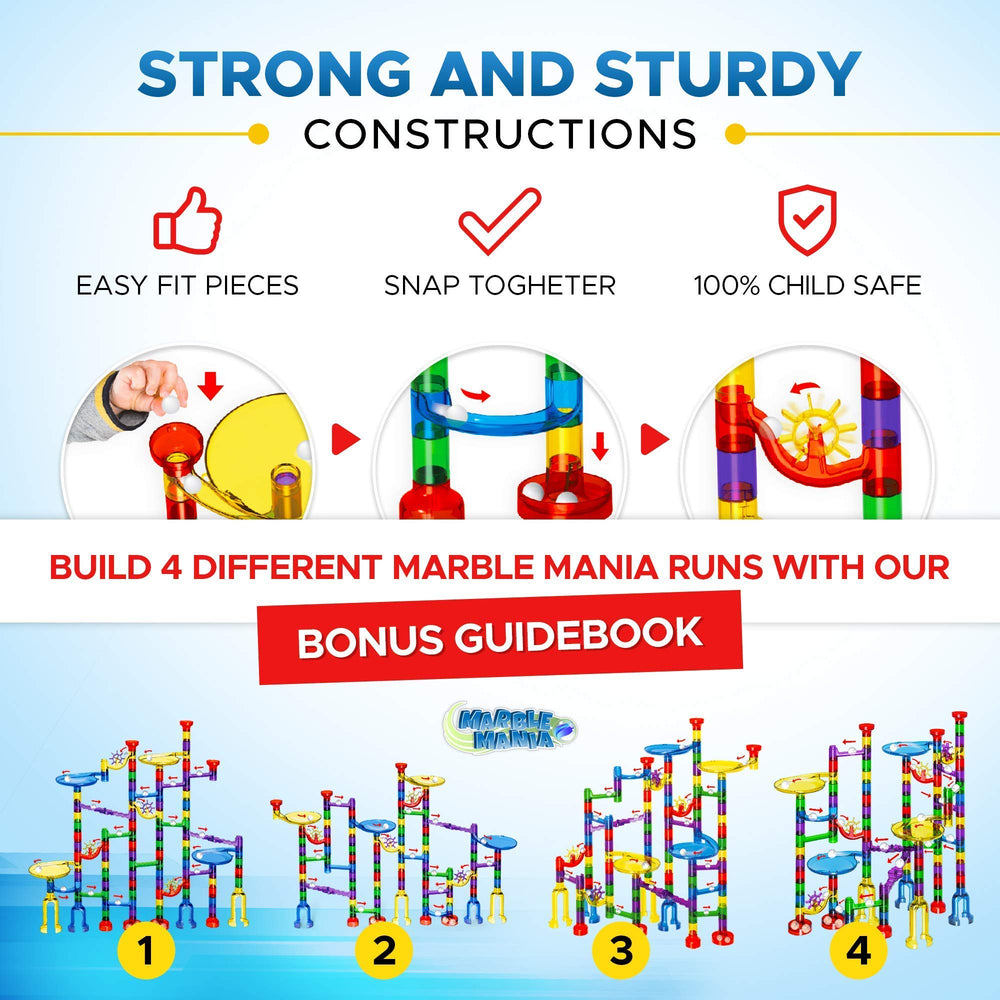 Marble Mania color guidebook helps kids design four marble runs