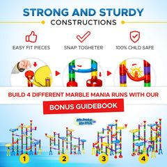 Marble Mania color guidebook helps kids design four marble runs