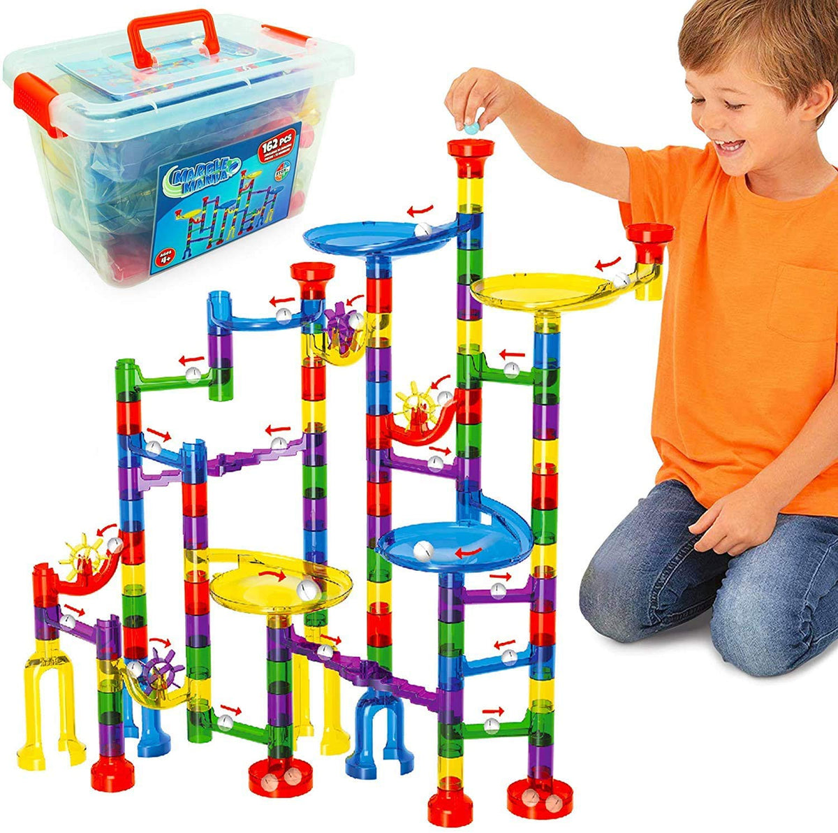 Marble Mania storage tub included for easy cleanup and organization