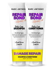 Marc Anthony Repair Bond shampoo bottle showing stronger hair potential.