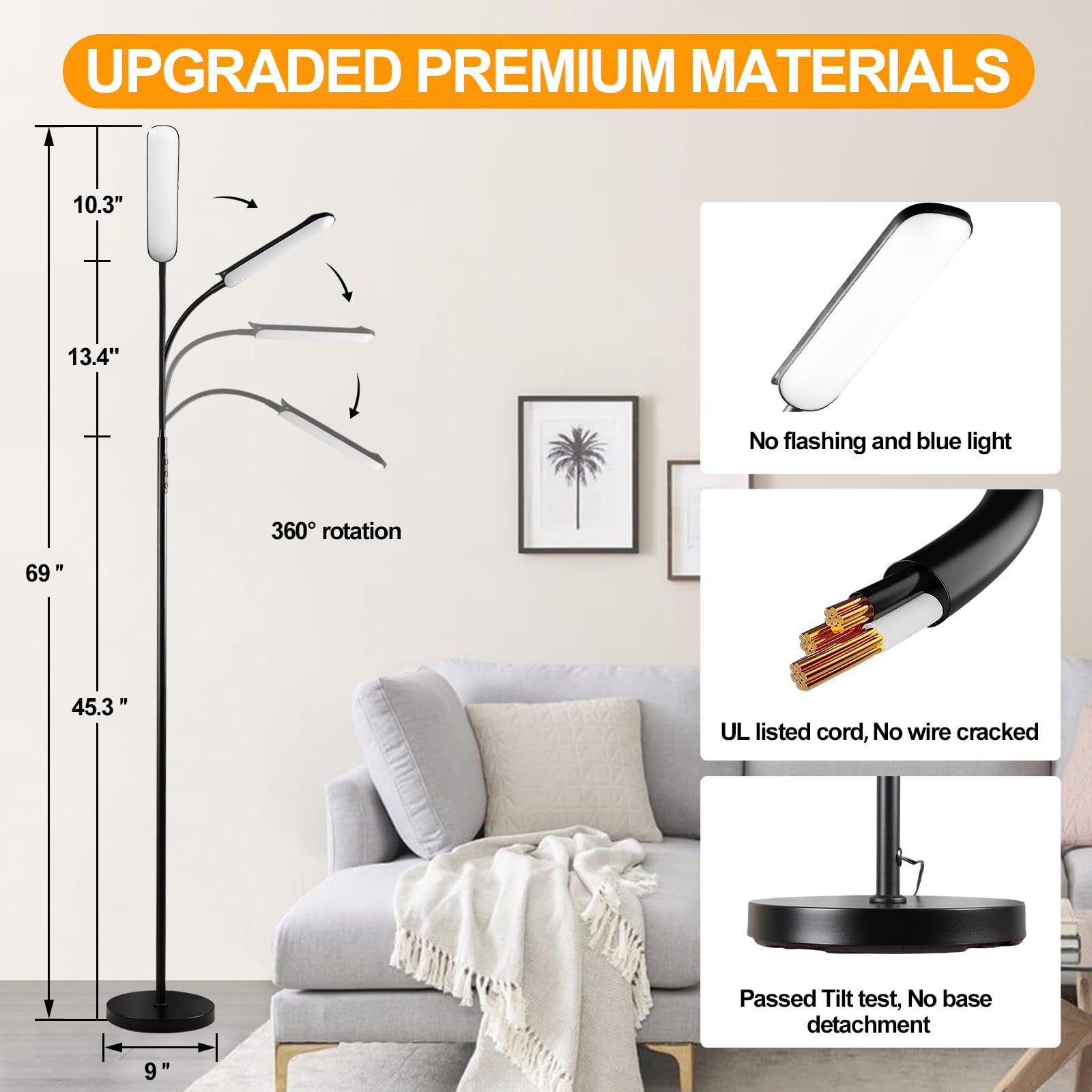 Marctronic floor lamp delivers up to 1800 lumens for bright spaces.