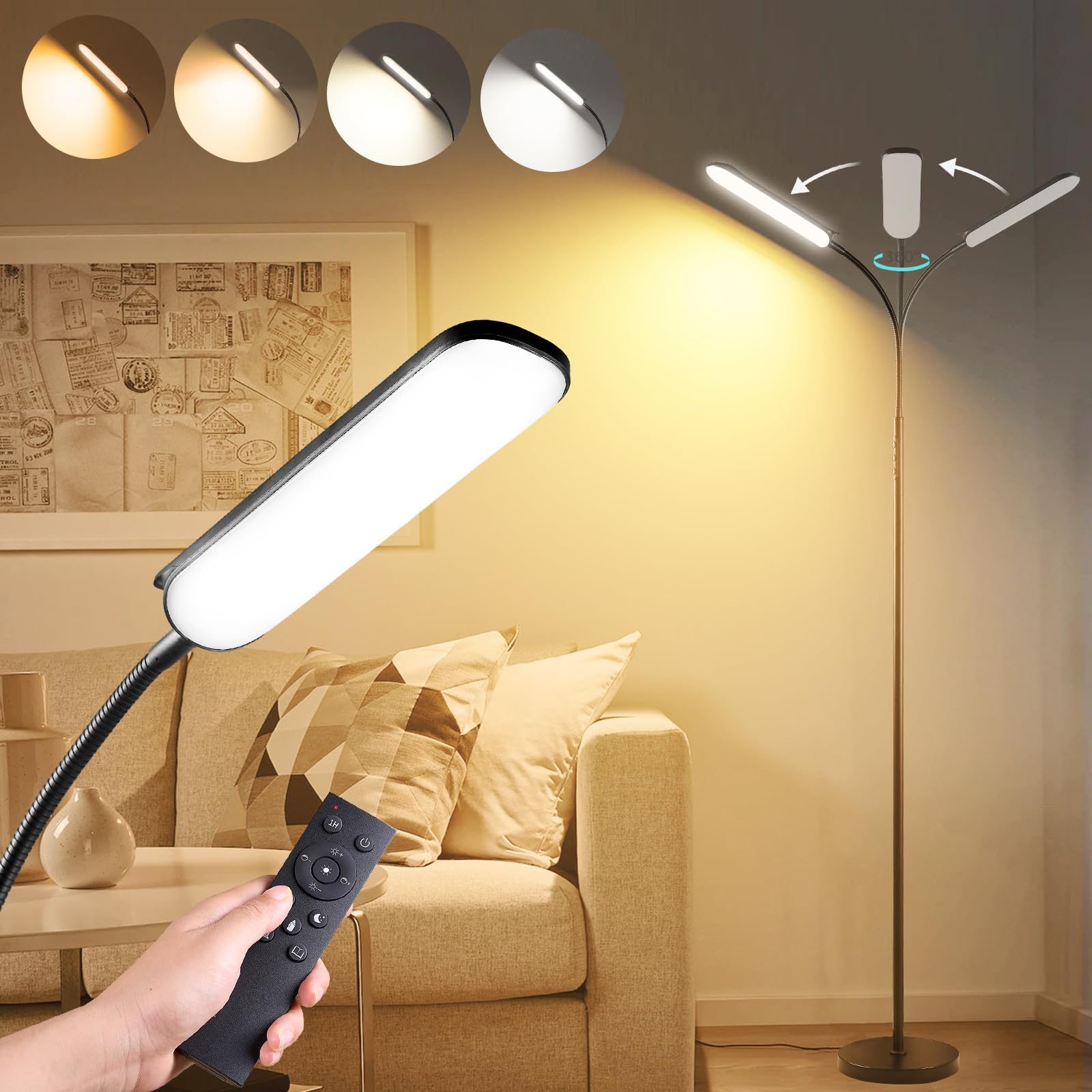Marctronic floor lamp remote control enables easy operation from anywhere.