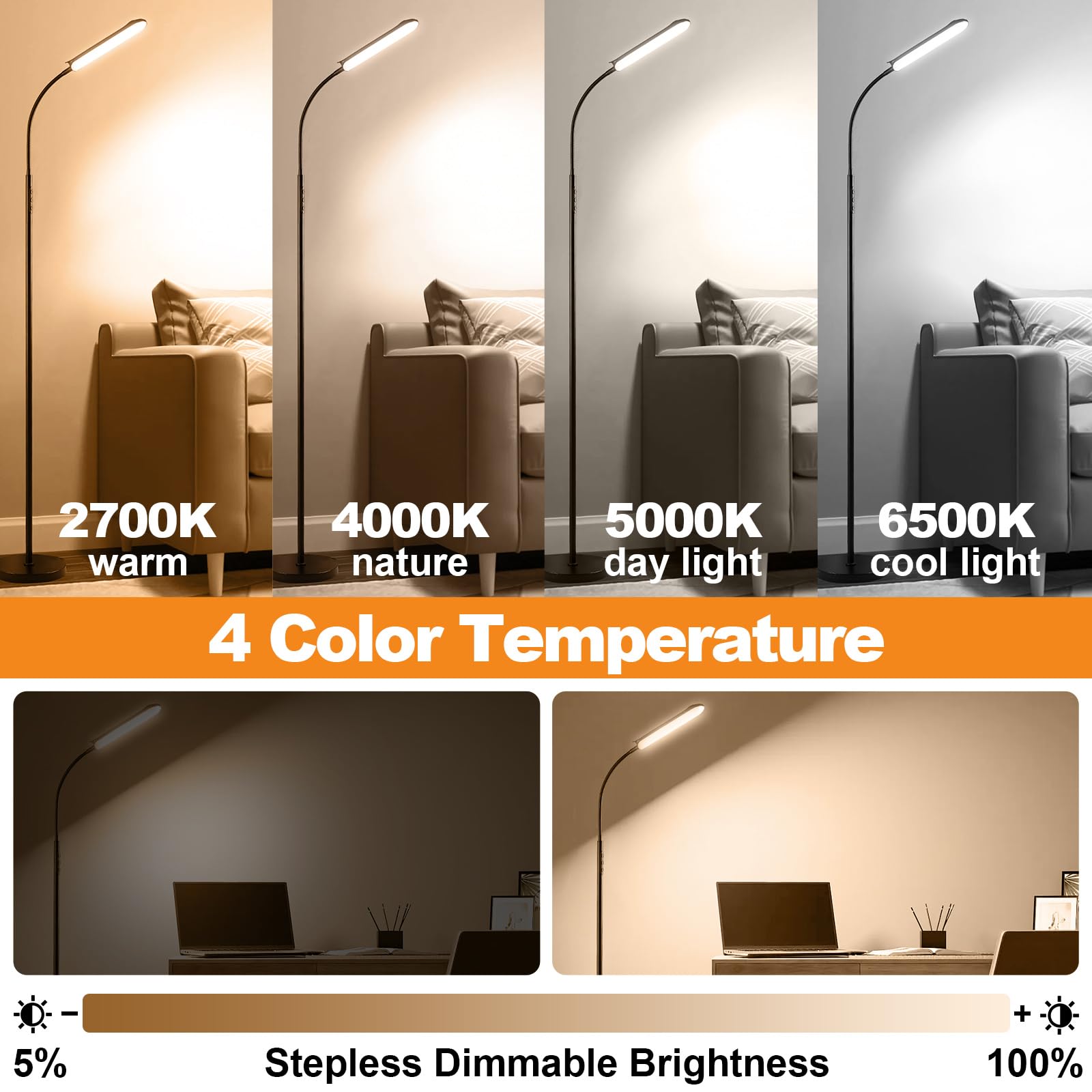 Marctronic floor lamp stepless dimming lets you tailor brightness.