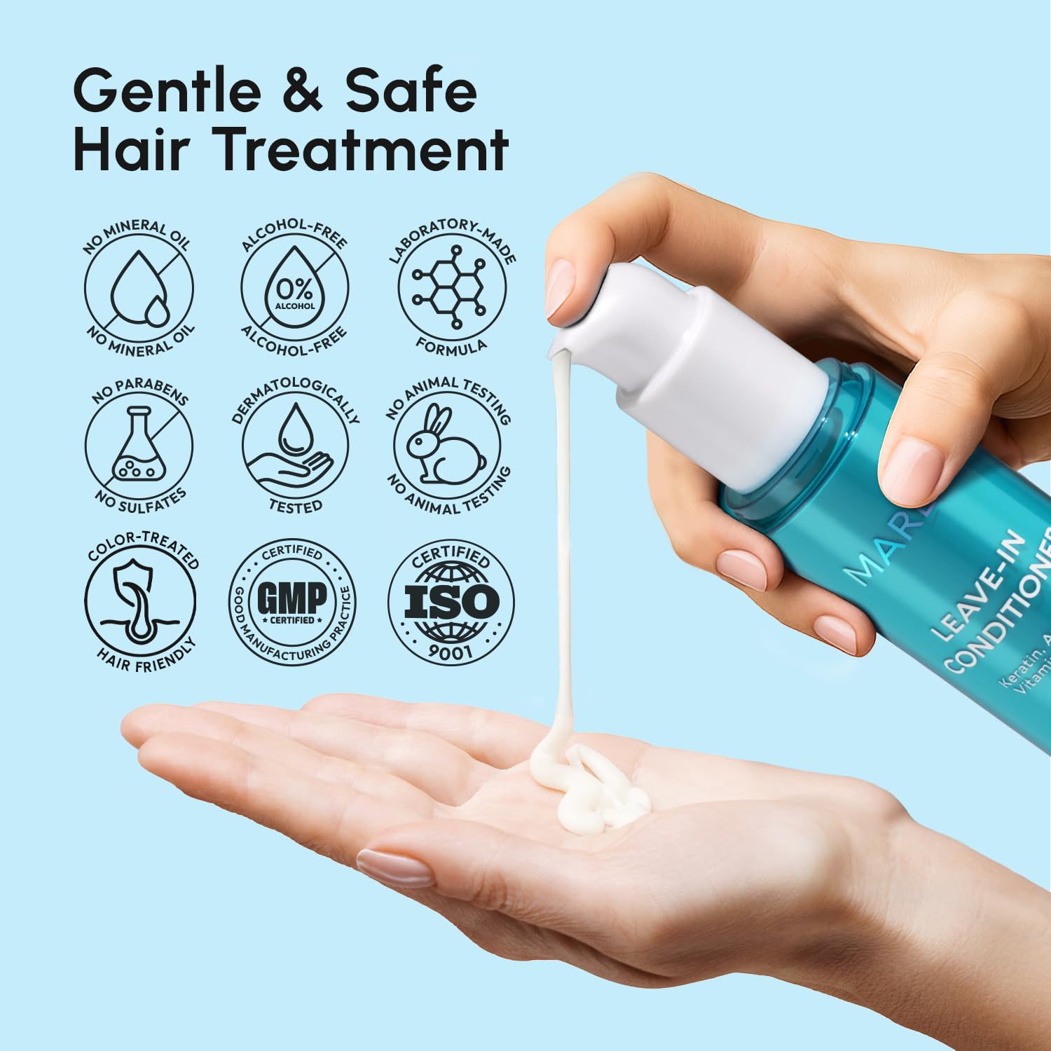 MAREE Leave-In Conditioner bottle pour makes even distribution easy.