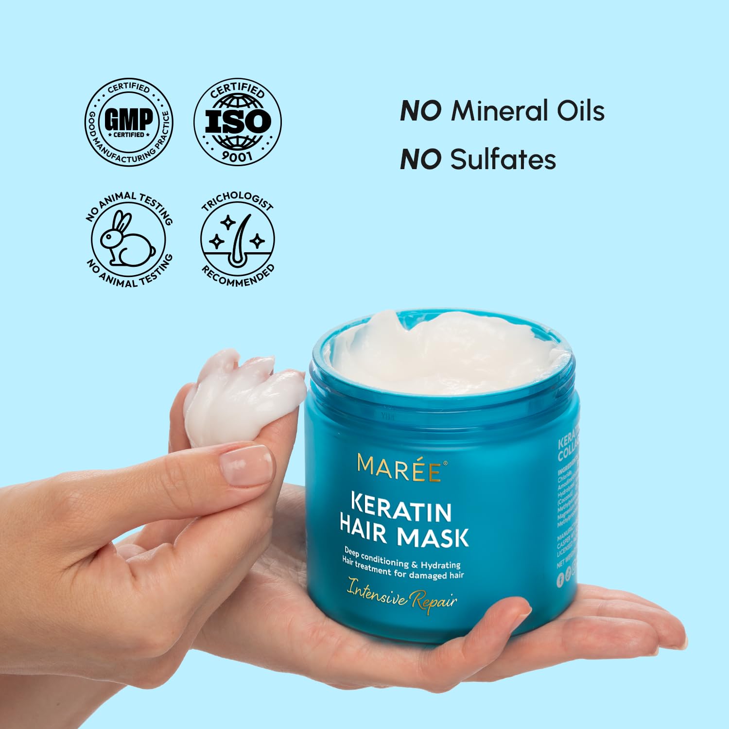 MAREE color-treated hair care scene hints at frizz reduction.