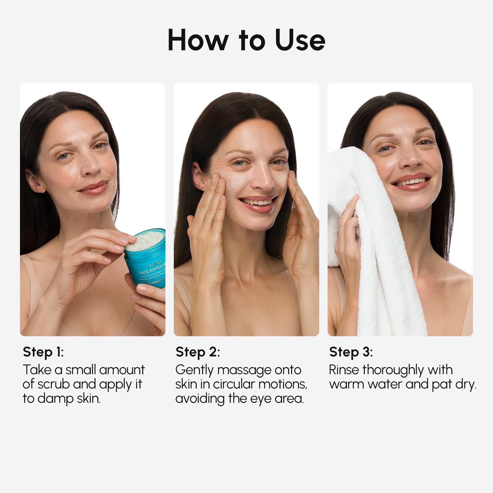 MAREE Face Exfoliator pore-minimizing effect close-up on refined pores.