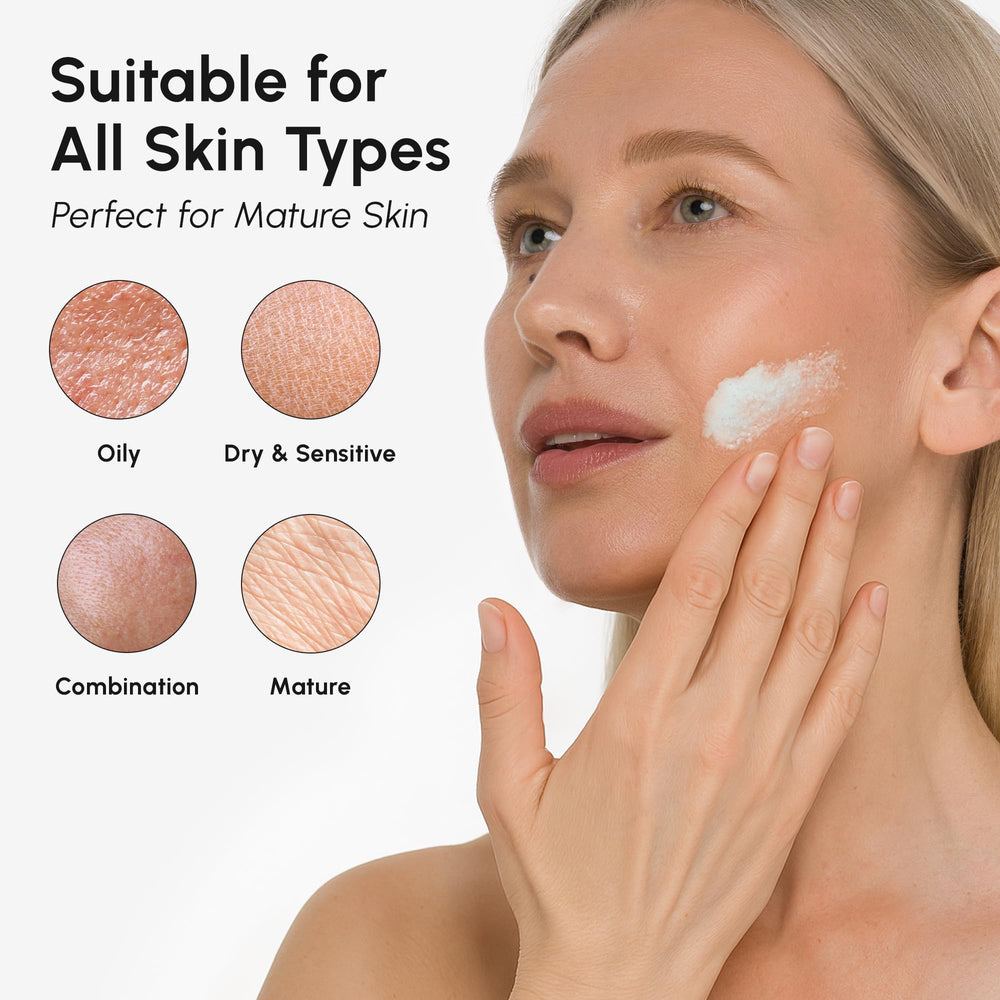 MAREE Face Exfoliator texture-refinement close-up showing smoother complexion.