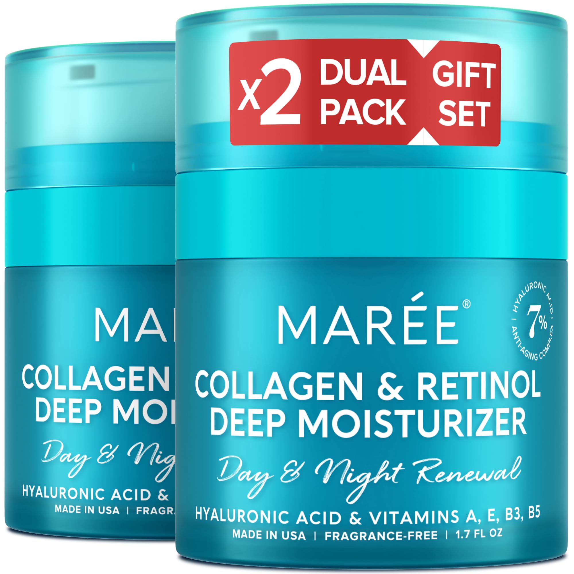 MAREE Face Moisturizer bottle close-up highlighting collagen-rich formula for daily hydration