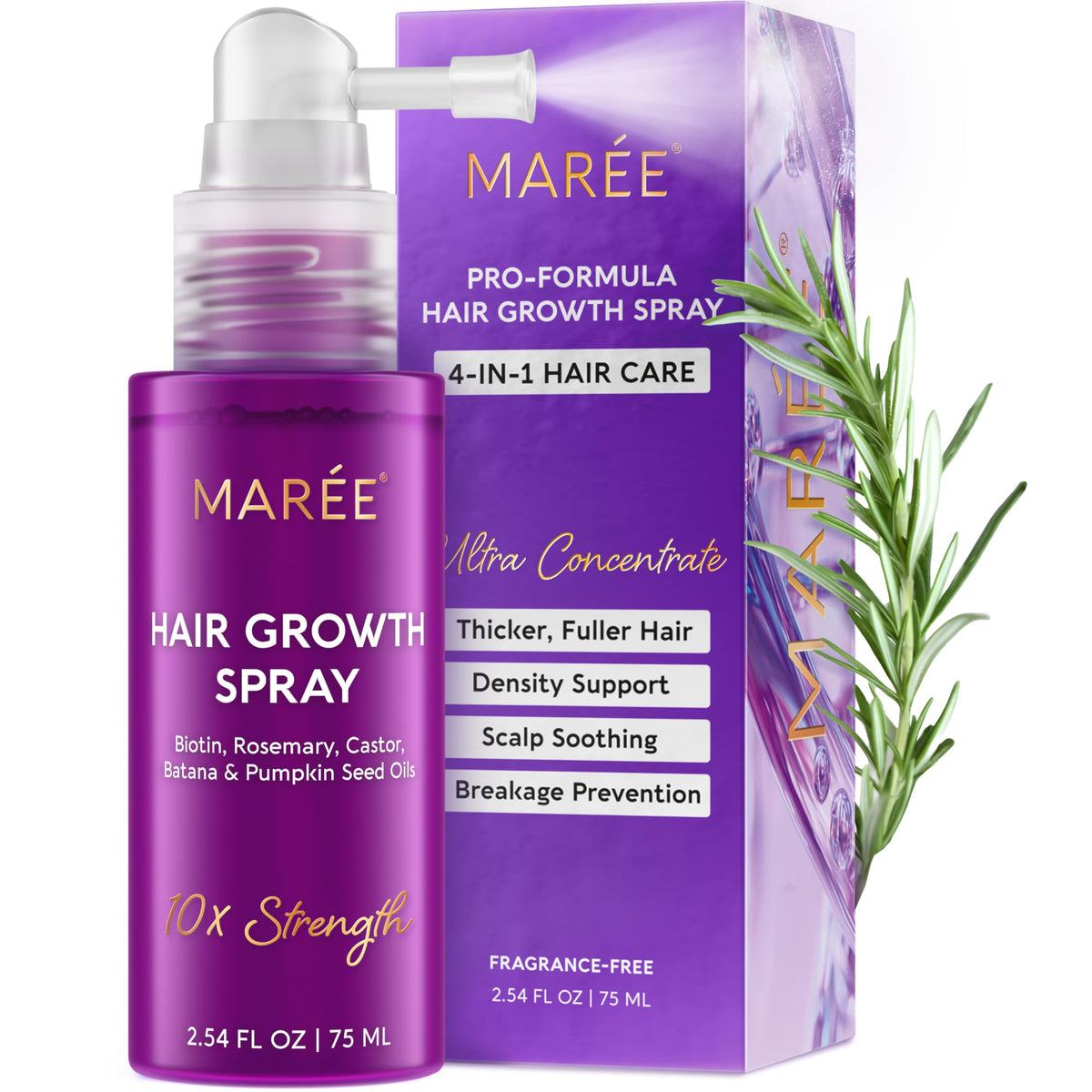 MAREE Hair Growth Spray bottle pour facilitates easy scalp access for application.
