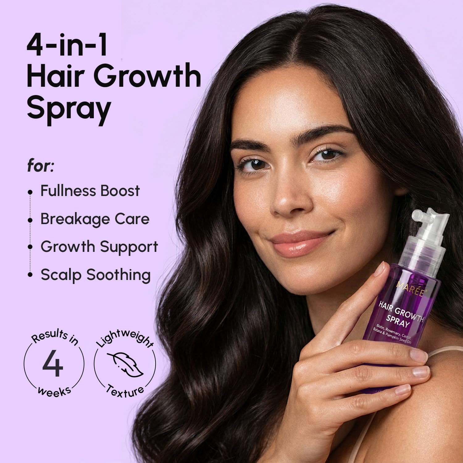 MAREE Hair Growth Spray fine mist provides light hydration and even coverage.