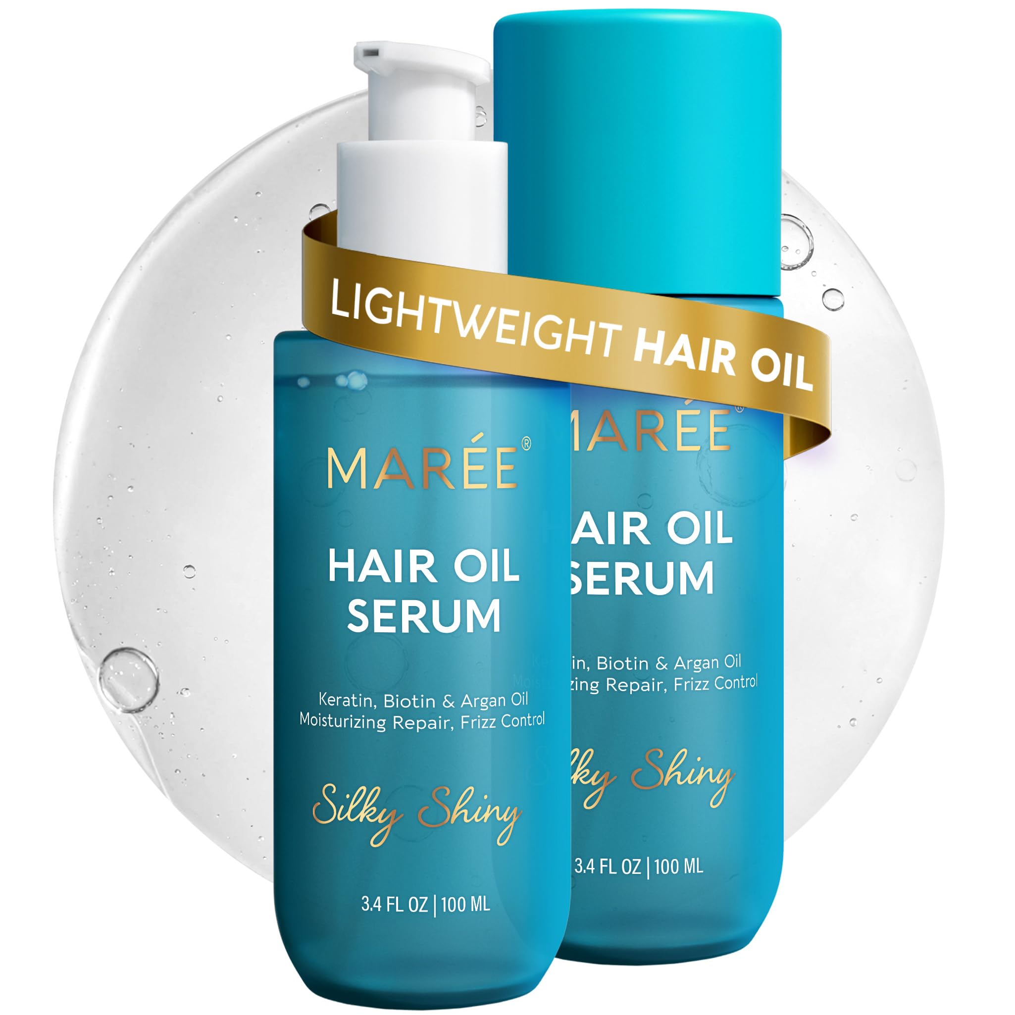 MAREE hair oil frizz-control bottle for smooth, shiny hair.