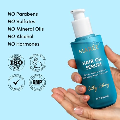 MAREE heat-protection ready serum guards strands during styling.