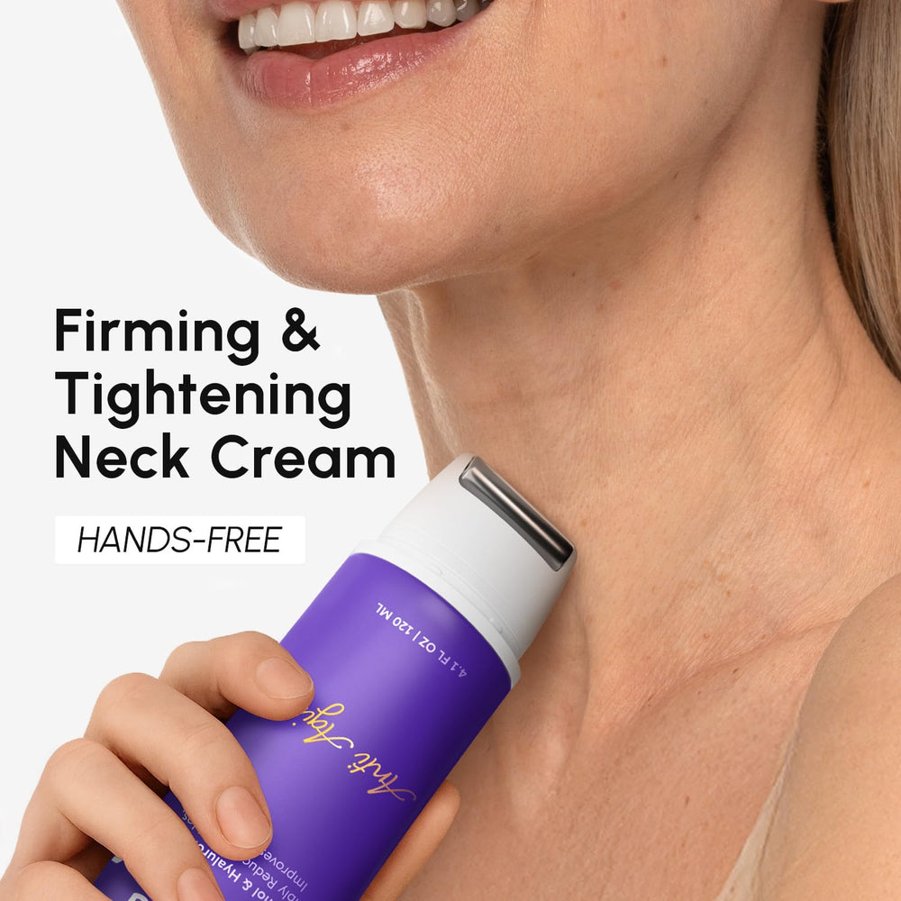MAREE neck cream with face roller closeup application demonstrates targeted neck care