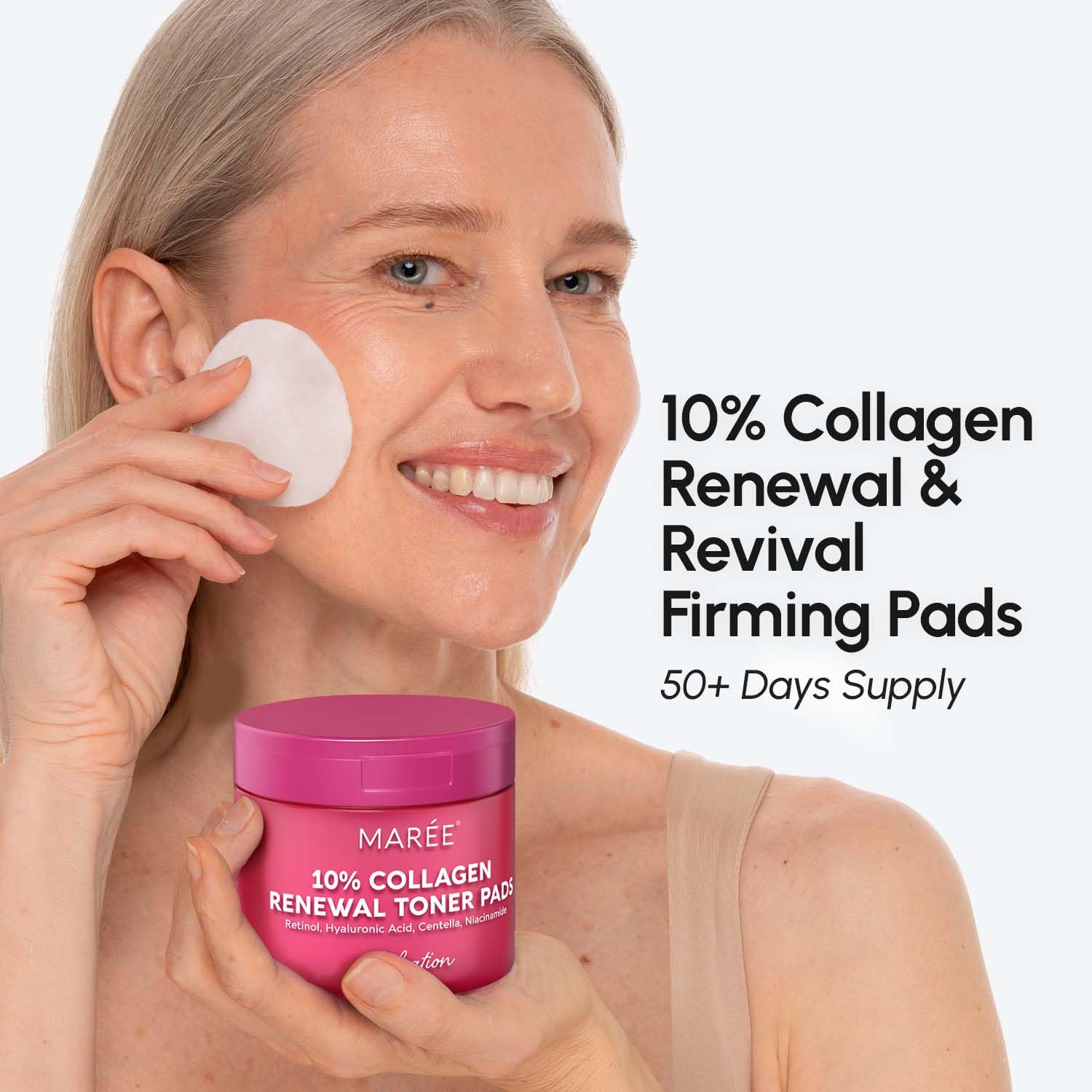 MAREE pad applied to cheek for gentle refreshing and firming feel.