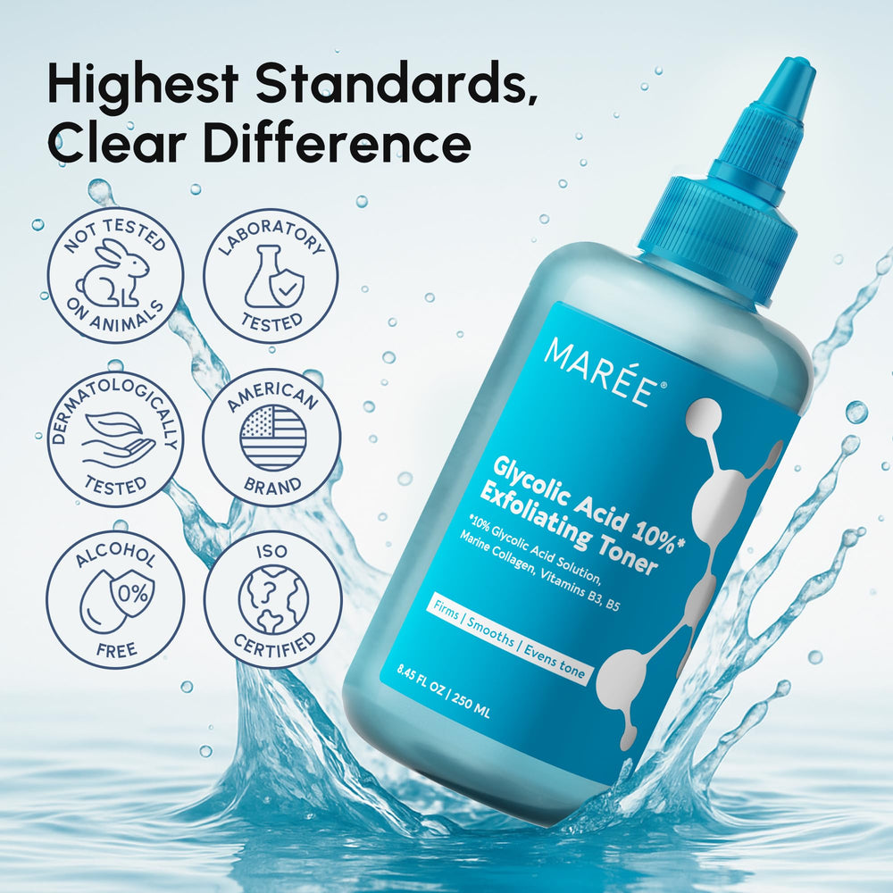 MAREE Toner texture close-up showing smooth, hydrated skin surface
