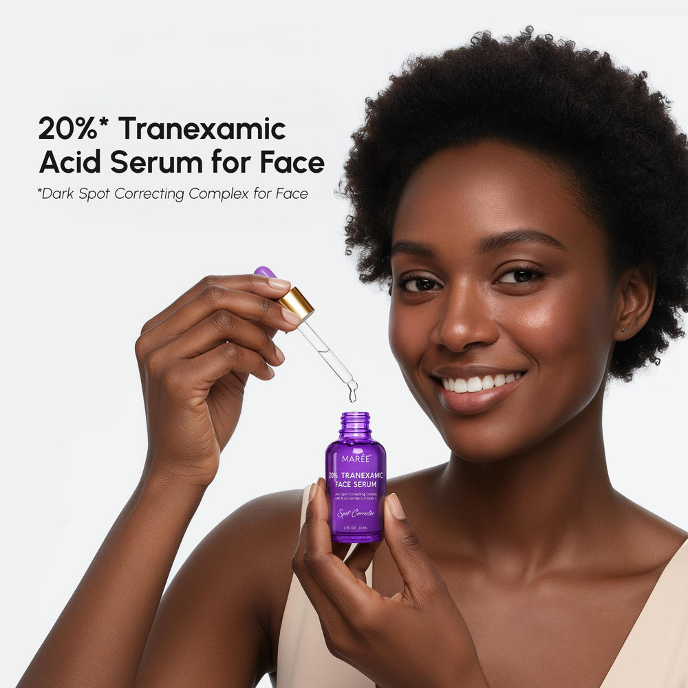MAREE tranexamic serum dropper enables controlled application for targeted discoloration