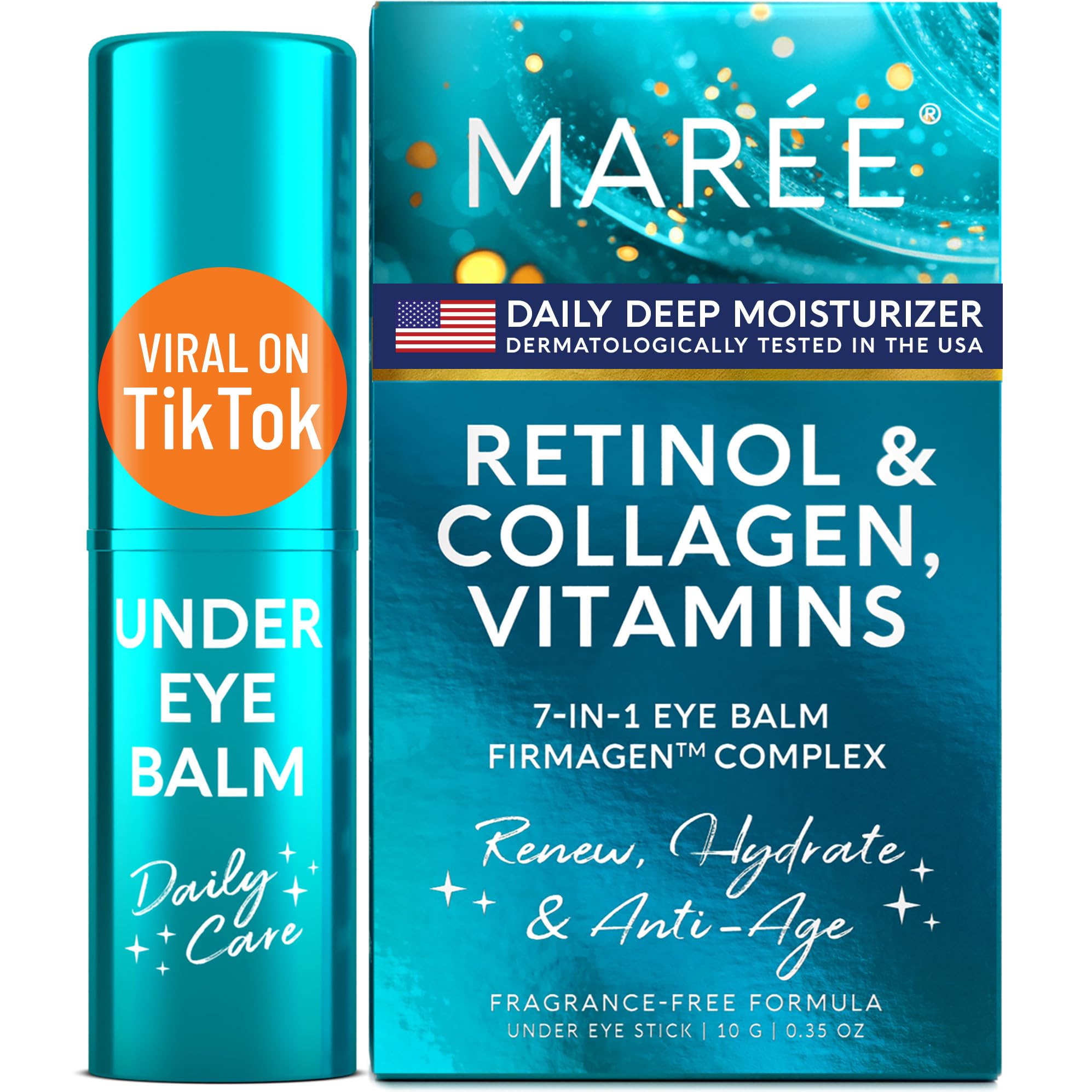MAREE under-eye balm stick retinol ceramide closeup showing nourishing formula.
