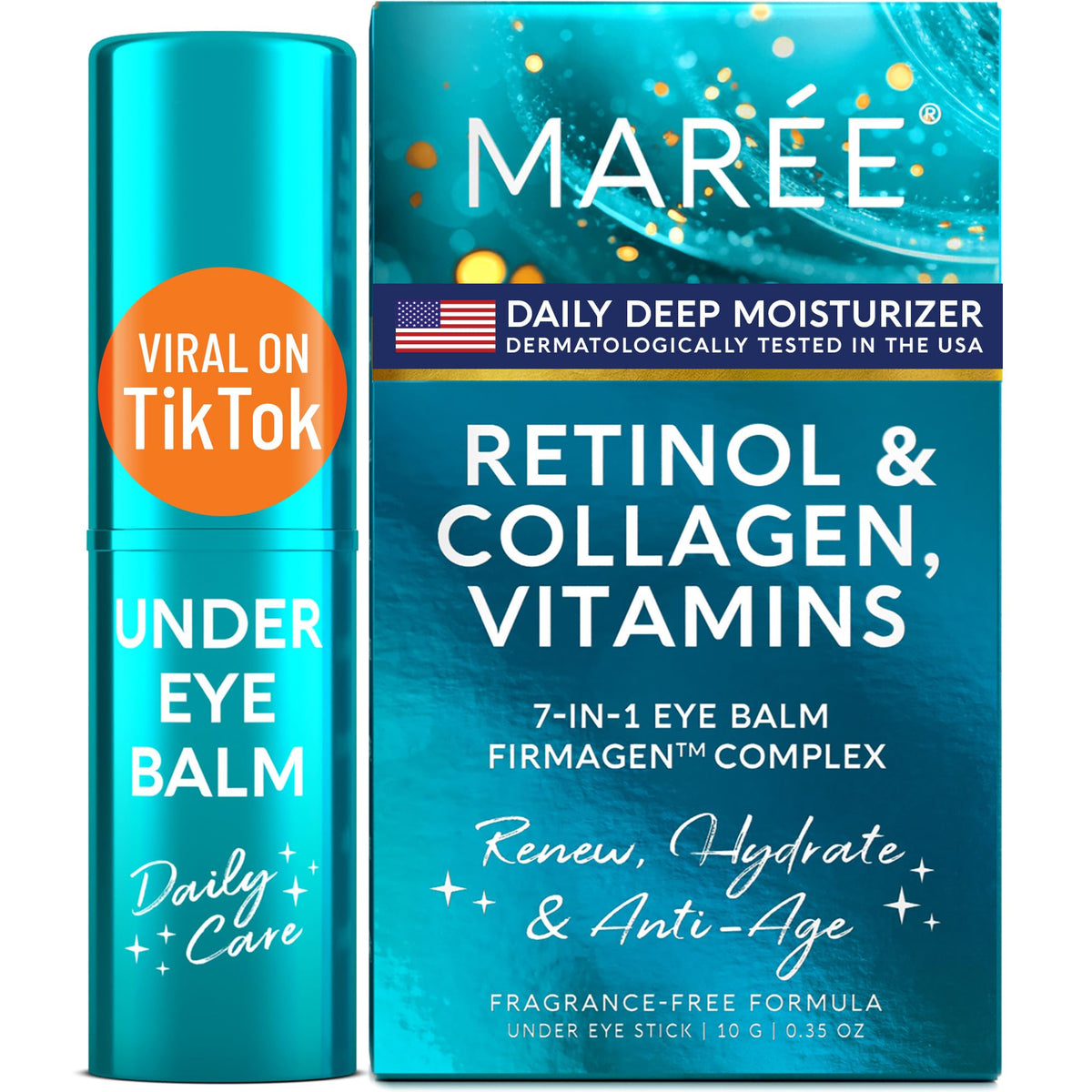 MAREE under-eye balm stick retinol ceramide closeup showing nourishing formula.