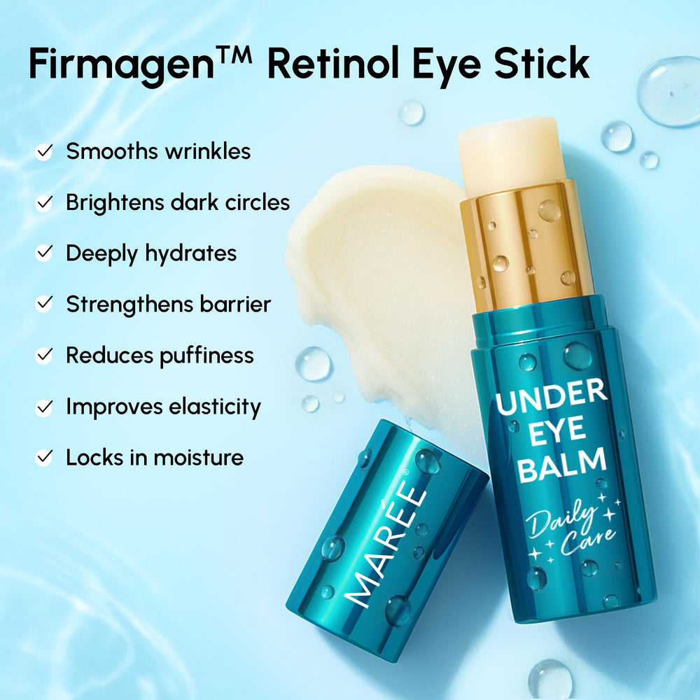 MAREE under-eye balm stick swatch on skin shows hydration and gentle texture.