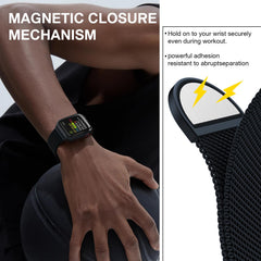 MARGE PLUS Milanese loop on 44mm Apple Watch provides breathable, sweat-proof wear.
