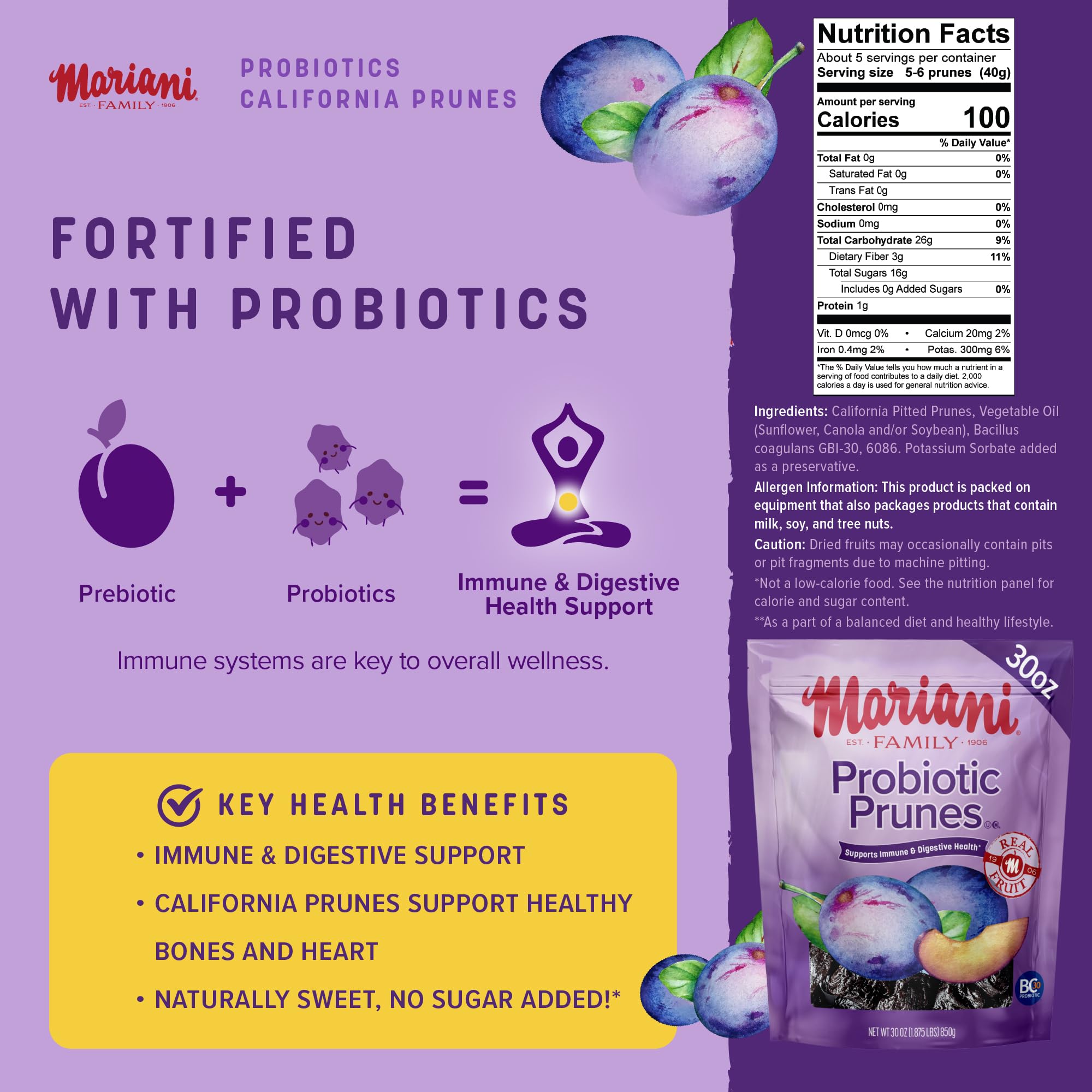 Mariani Premium prunes bulk pack seal shows freshness and no added sugar