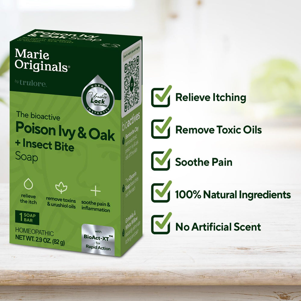 Marie Originals Poison Ivy Bar close-up reveals plant-based formula for itch relief.
