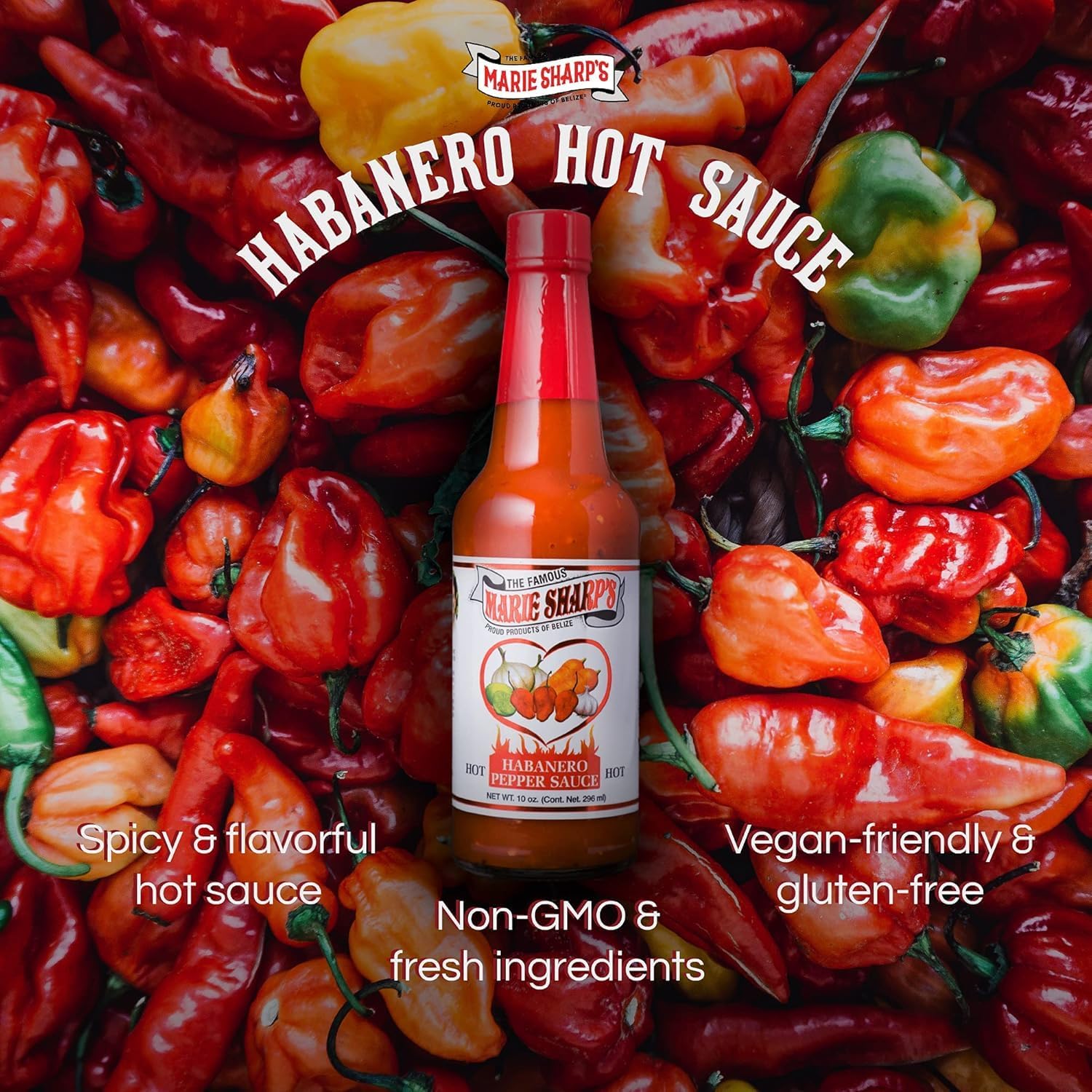 Belizean kitchen setup featuring Marie Sharp's sauce as everyday staple flavor.