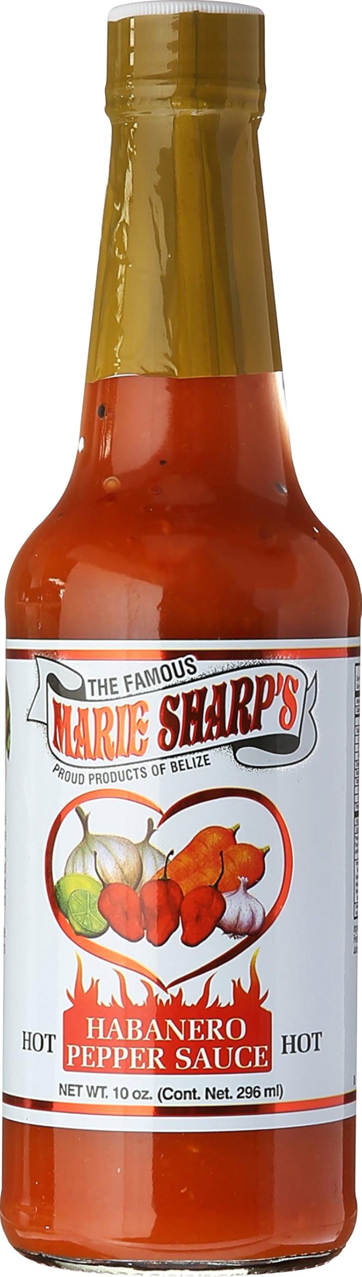 Pack of three Marie Sharp's hot sauce bottles on a kitchen counter.