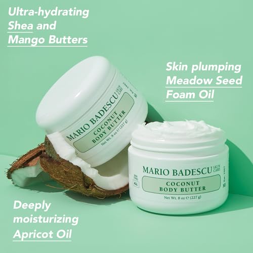 Texture close-up of Mario Badescu Coconut Body Butter with creamy, non-greasy finish