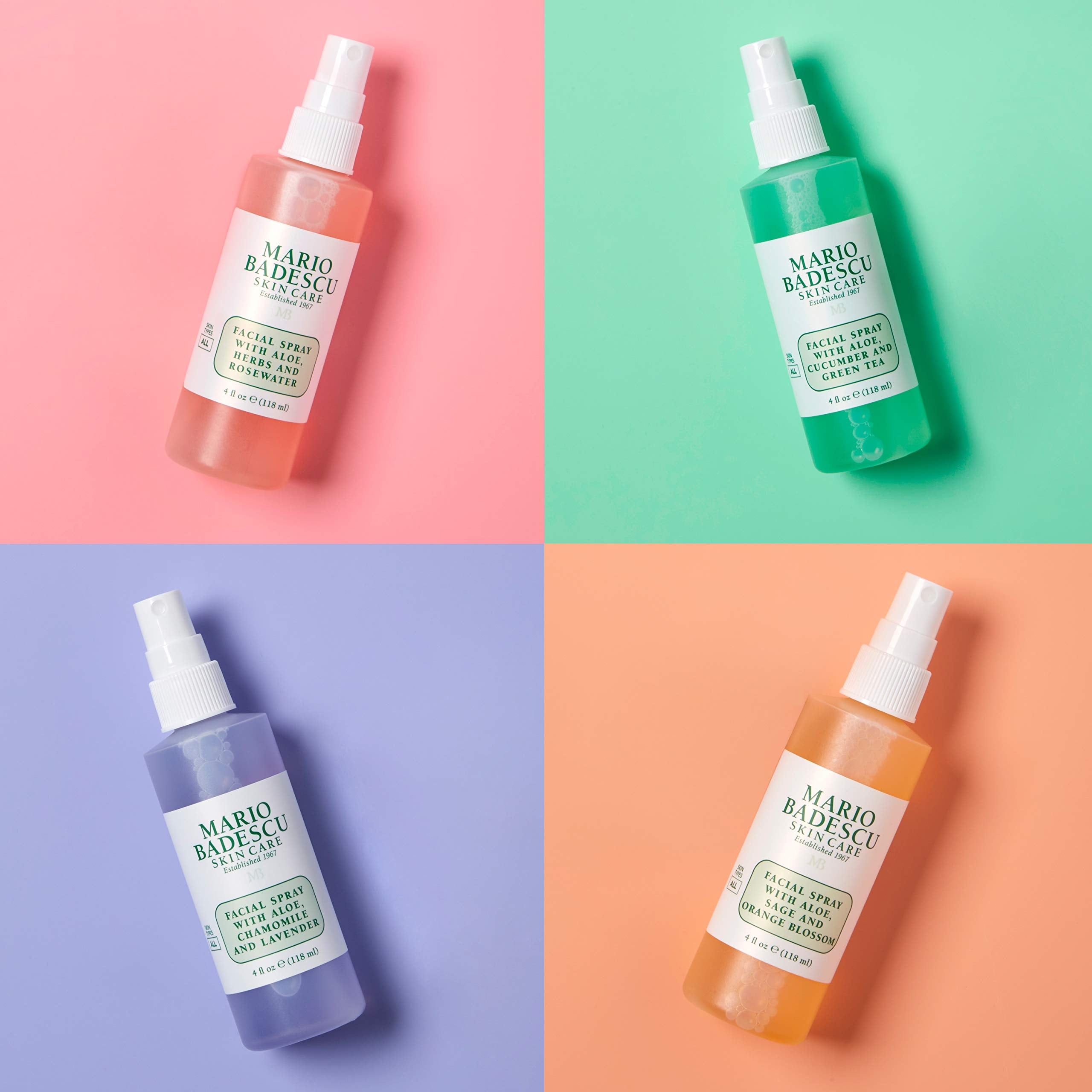 Mario Badescu Lavender Chamomile mist promotes calming, balanced skin.