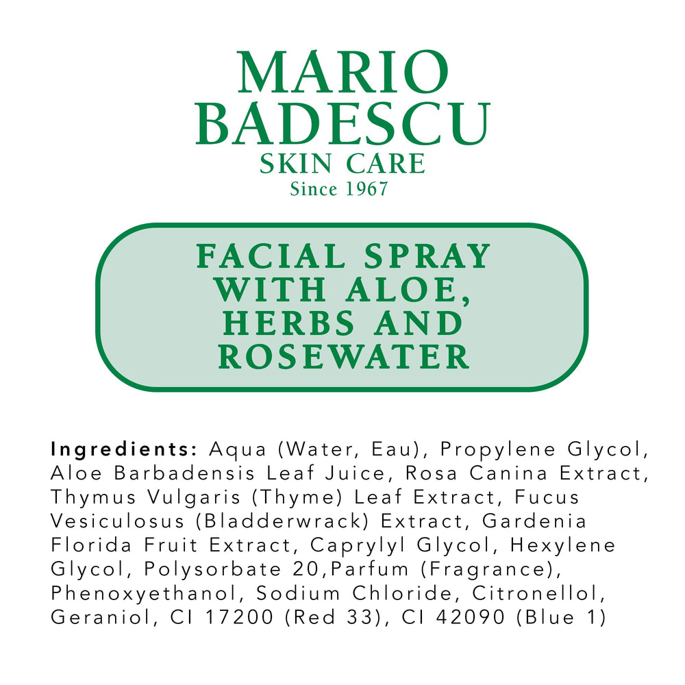 Mario Badescu lightweight mist absorbs quickly for comfortable hydration.