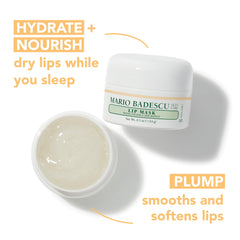 Mario Badescu Lip Mask coconut mango application on lips demonstrates easy nightly care