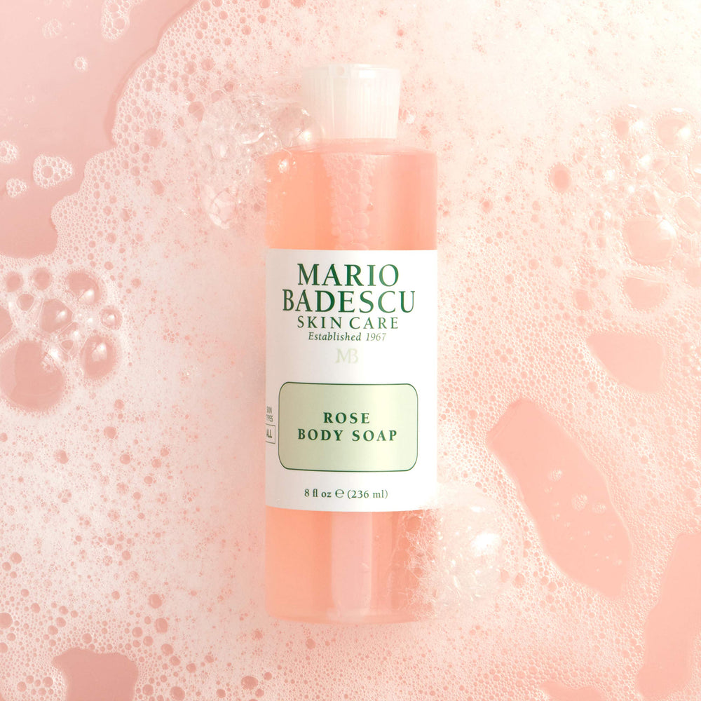 Mario Badescu Rose Body Soap foamy lather ready for shower use