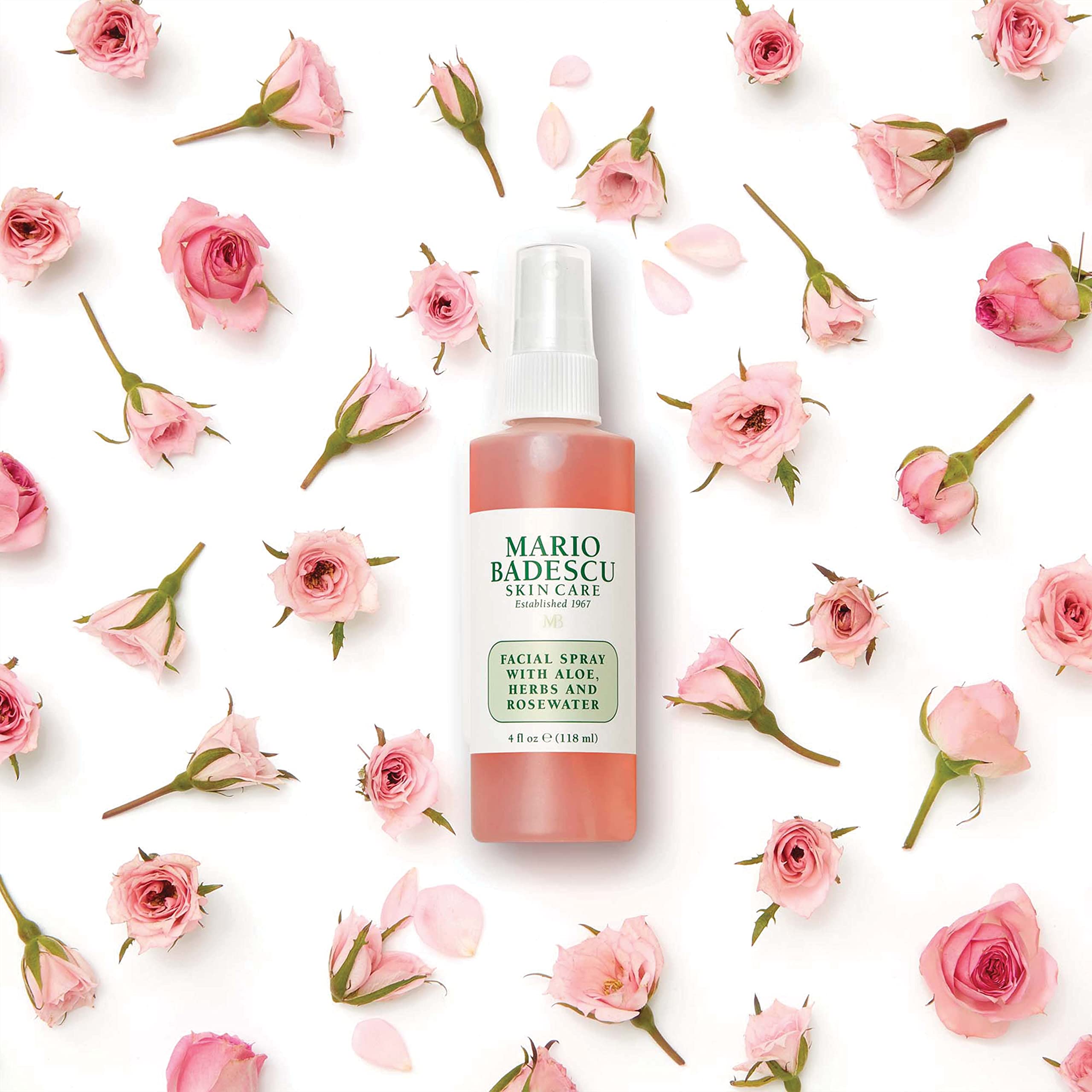 Mario Badescu rose fragrance enhances refreshing skincare routine.