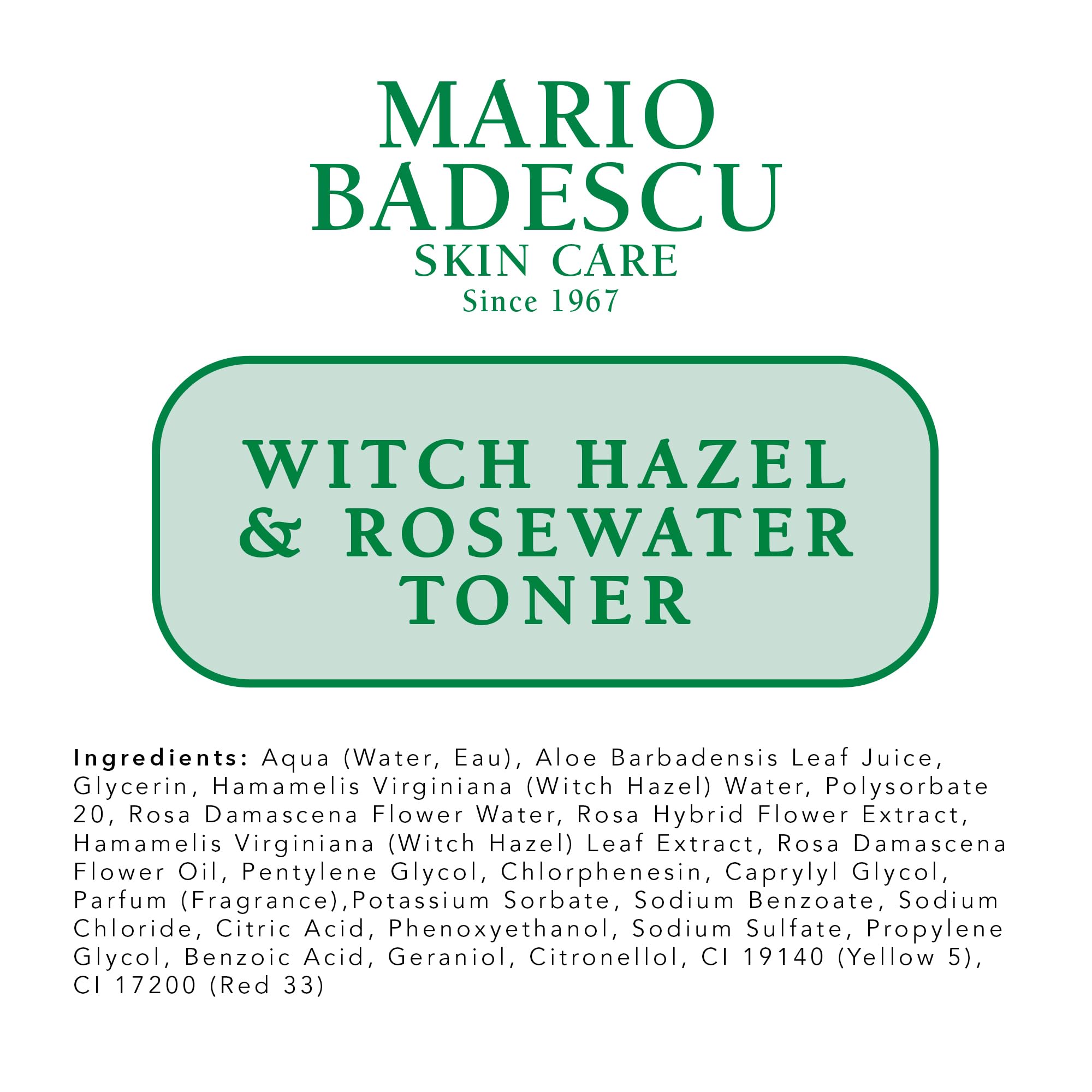 Alcohol-free label on Mario Badescu Witch Hazel & Rosewater Toner