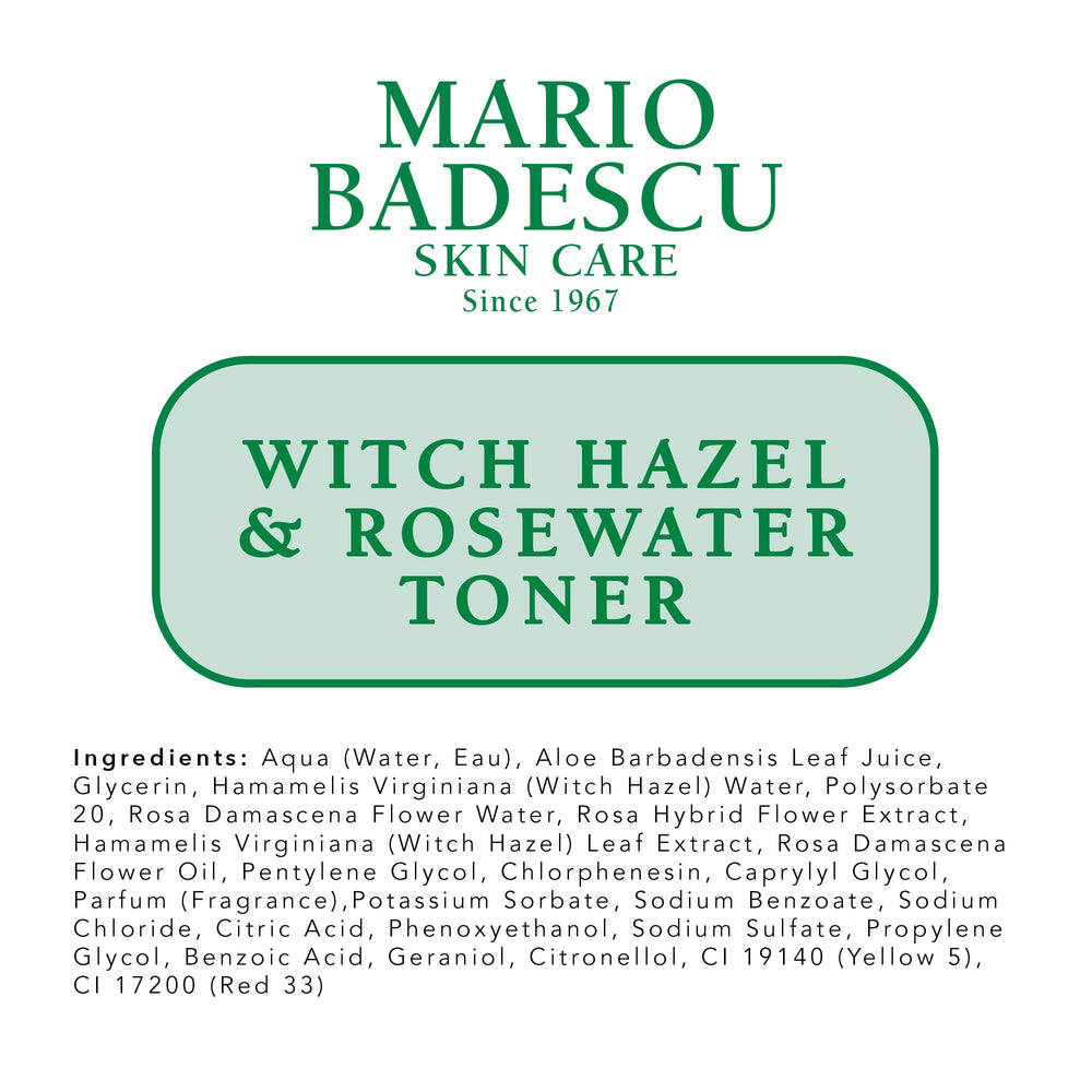 Alcohol-free label on Mario Badescu Witch Hazel & Rosewater Toner