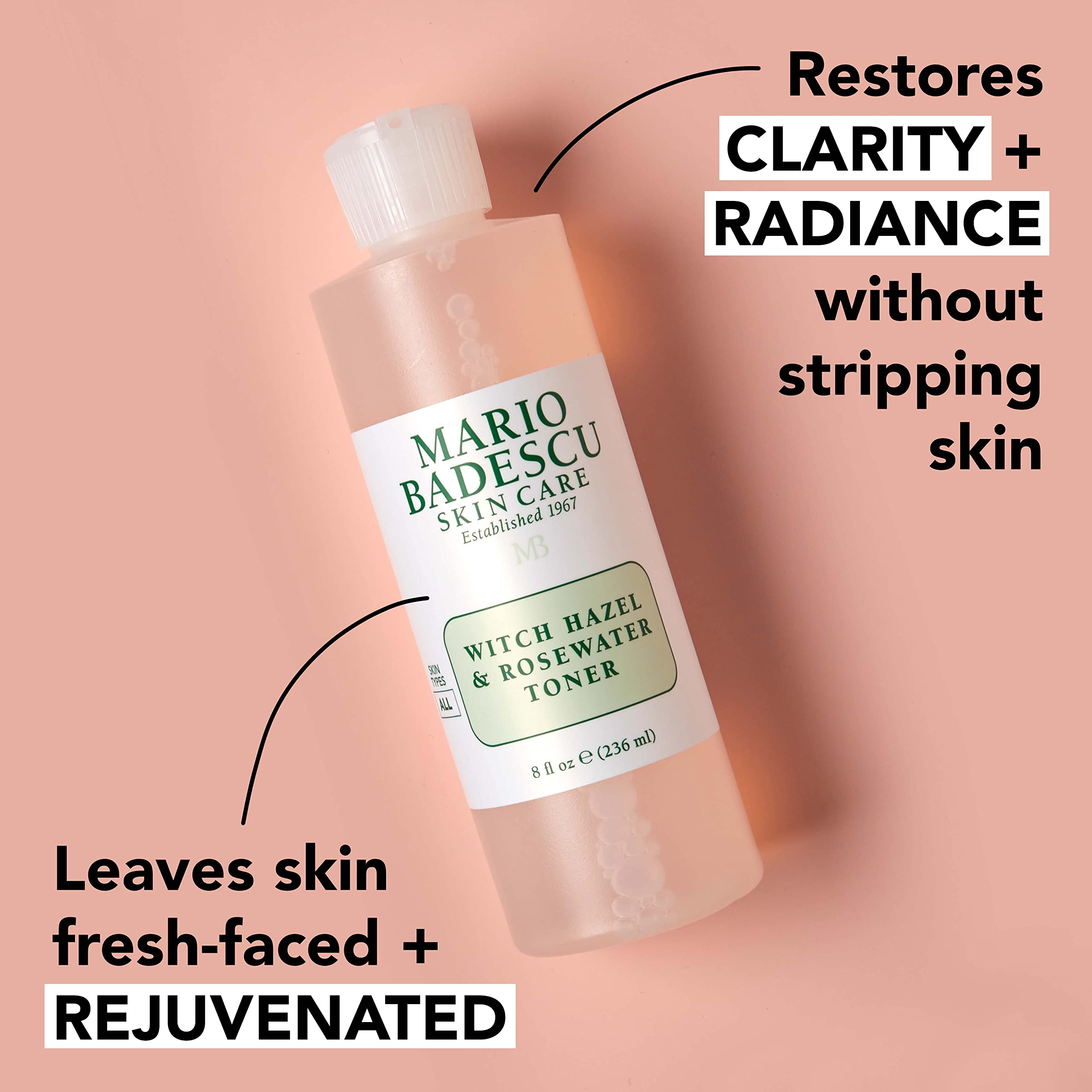 Mario Badescu toner being swept across skin with a cotton pad