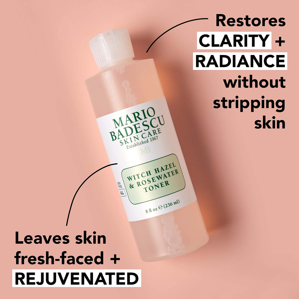 Mario Badescu toner being swept across skin with a cotton pad