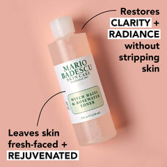 Mario Badescu toner being swept across skin with a cotton pad