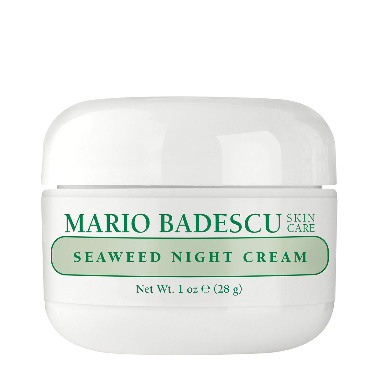 Mario Badescu Seaweed Night Cream jar close-up shows oil-free hydration