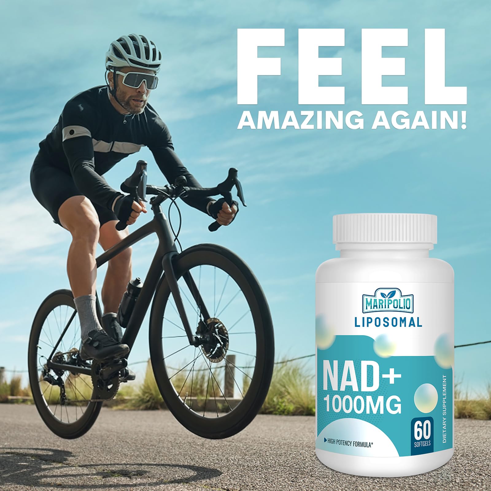 Maripolio Liposomal NAD+ 1000 mg GMP-certified seal image display.