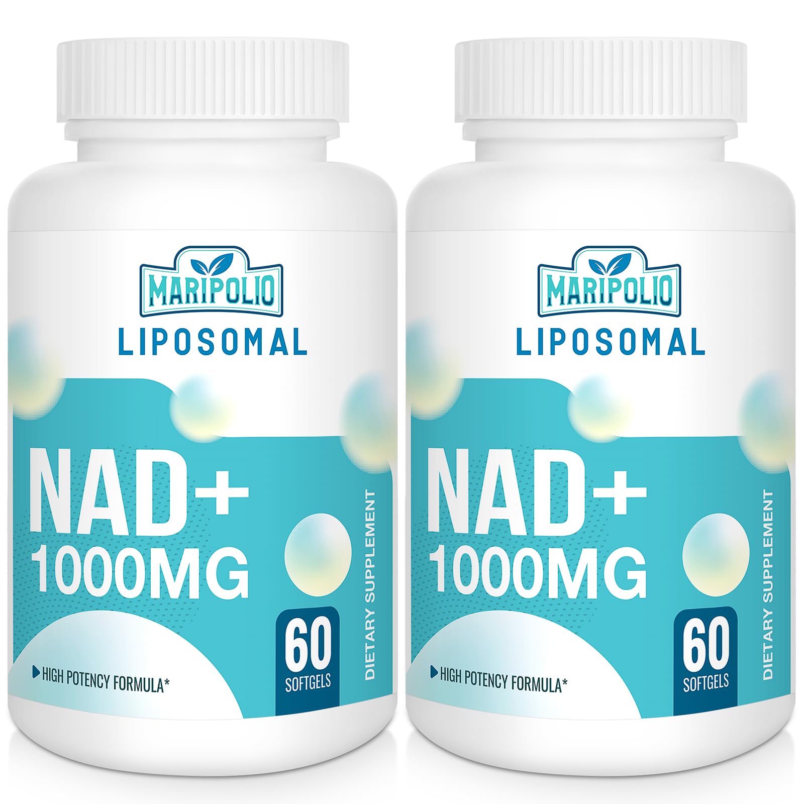 Maripolio Liposomal NAD+ 1000 mg softgels bottle highlighting high-potency formula for daily energy support.
