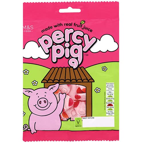 Marks and Spencer Percy Pig 170g pack shot, vegan-friendly chewy strawberry candies for sharing