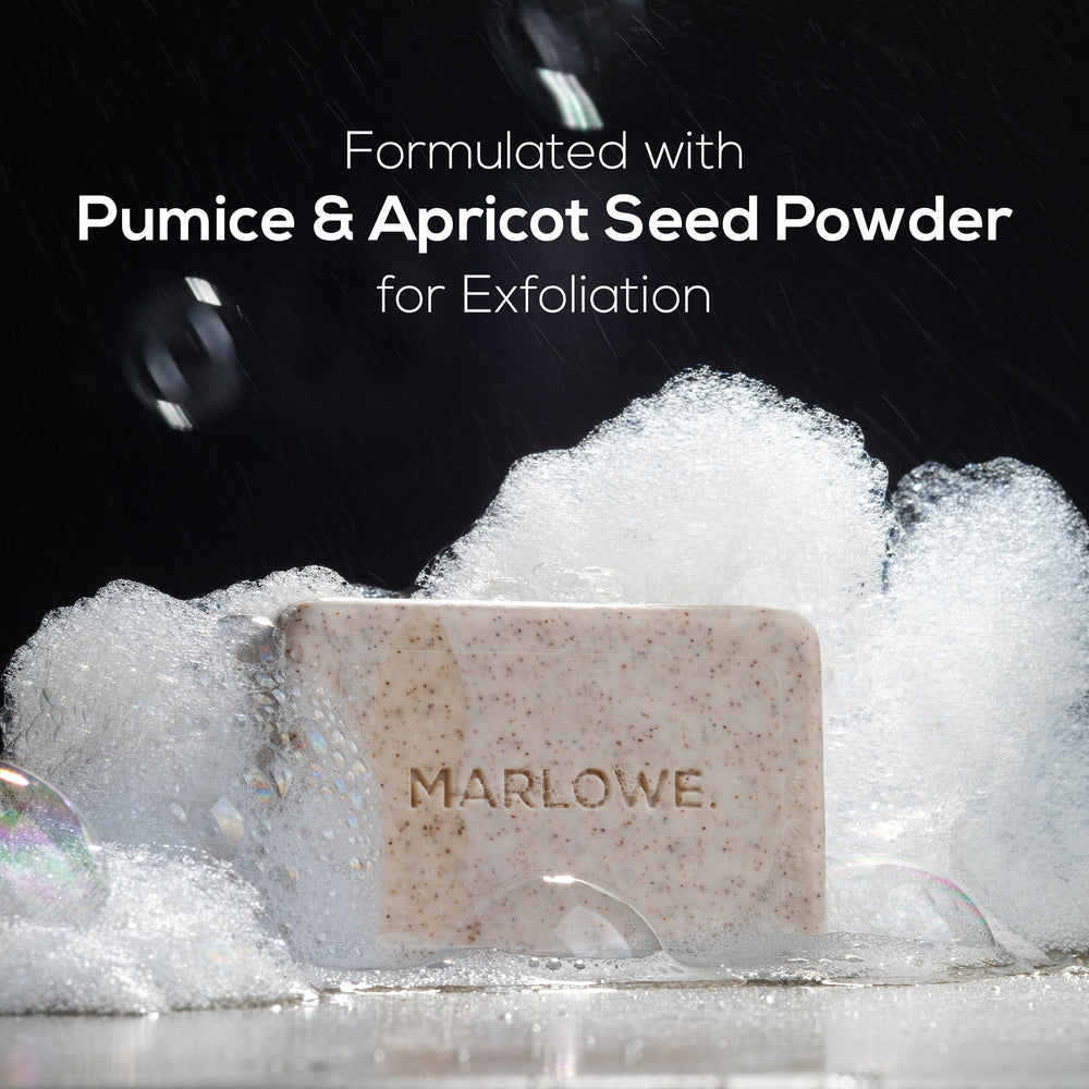 MARLOWE No. 102 Santal bar texture detail emphasizing natural exfoliants